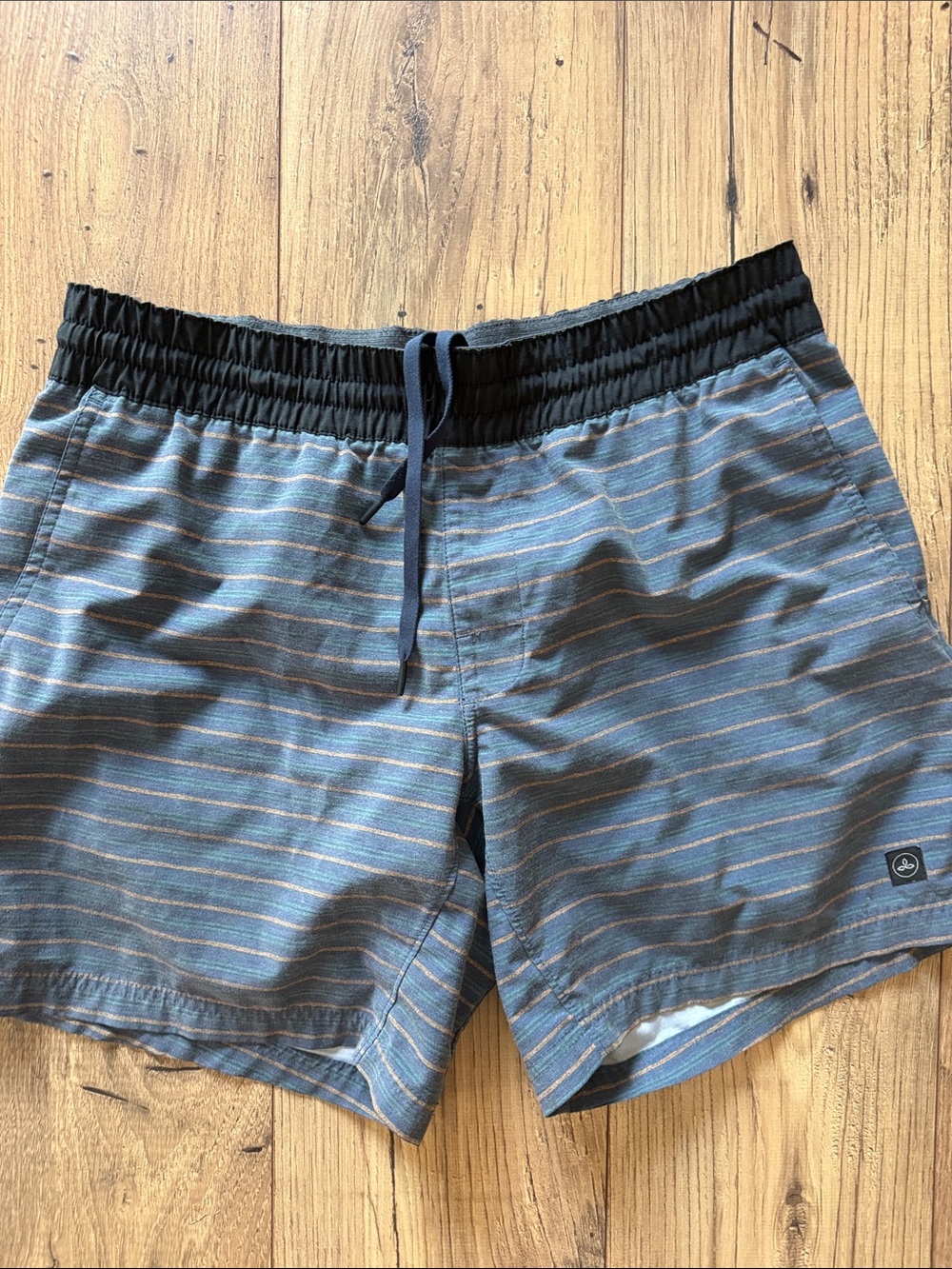prAna Men's Striped Swim Trunks - Blue/Grey - Size Medium